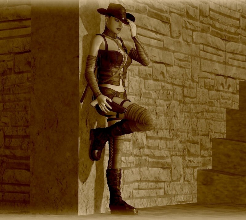 Woman in Leather Outfit — Brown, Dramatic, 3d Render