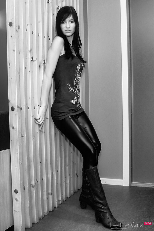 woman in leather pants and boots