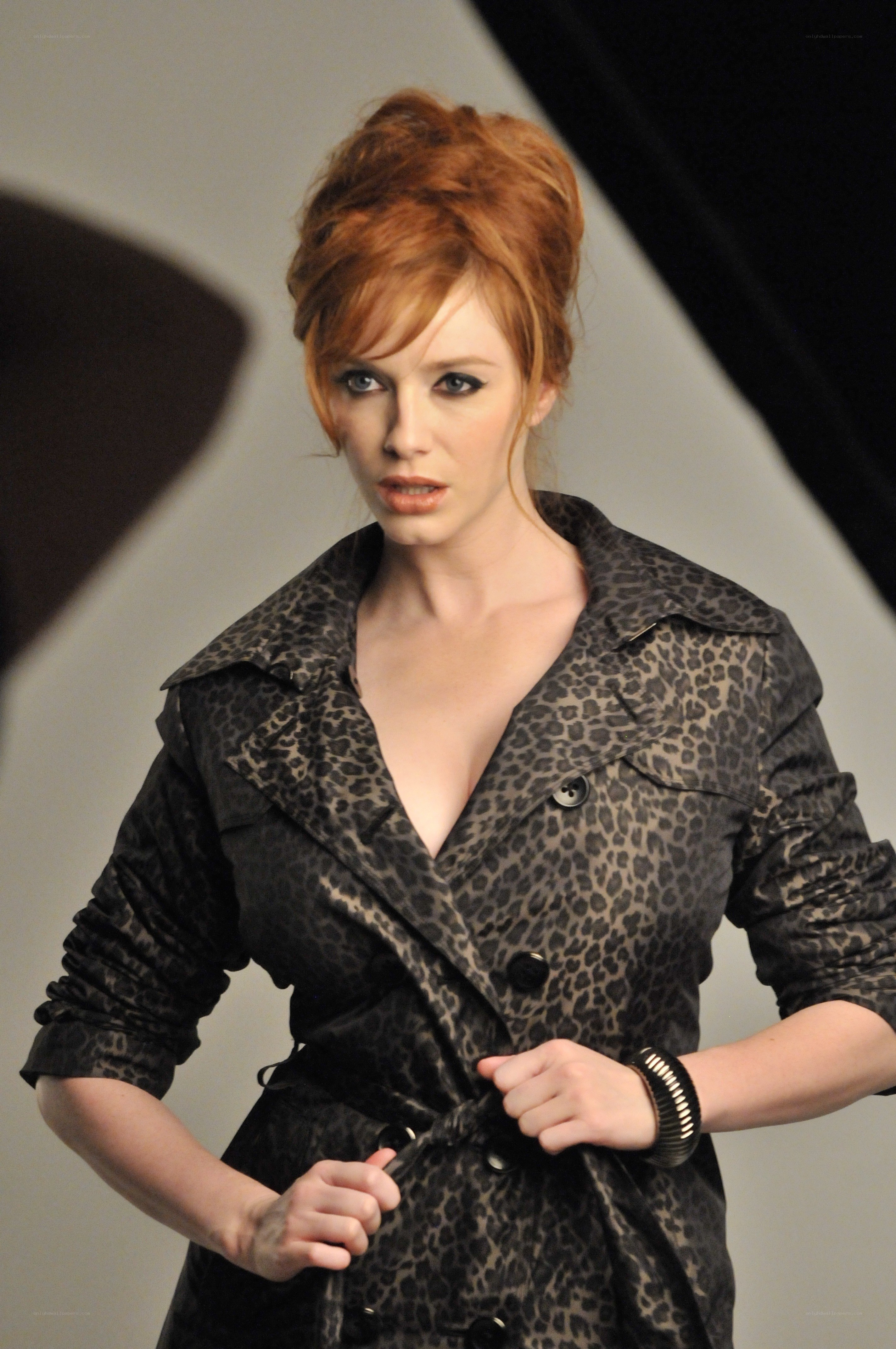 Woman in leopard coat