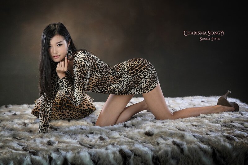Woman in Leopard Dress — Black, Dramatic, Photograph, Leopard Print Dress