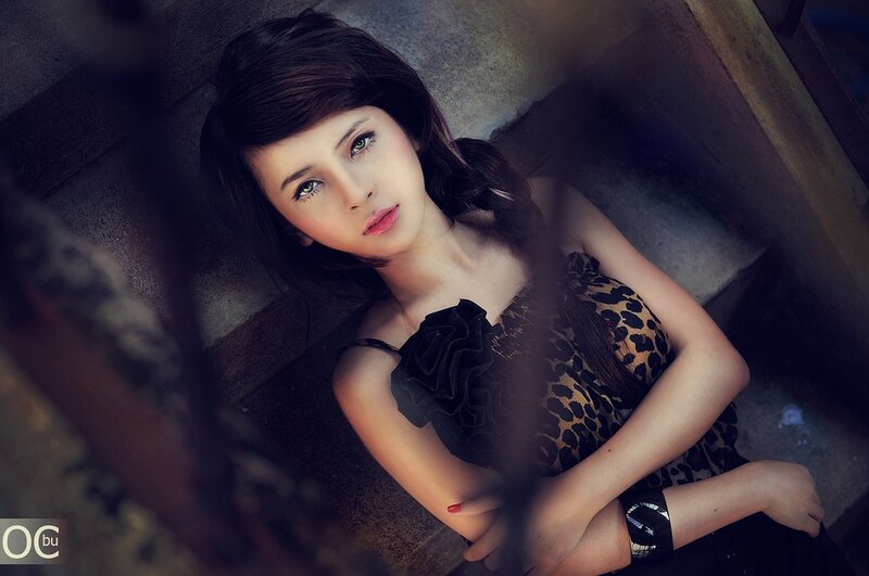 Woman in Leopard Dress — Black, Dramatic, Photograph, Stairs