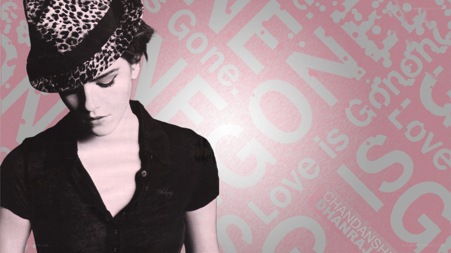 woman in leopard hat with text background