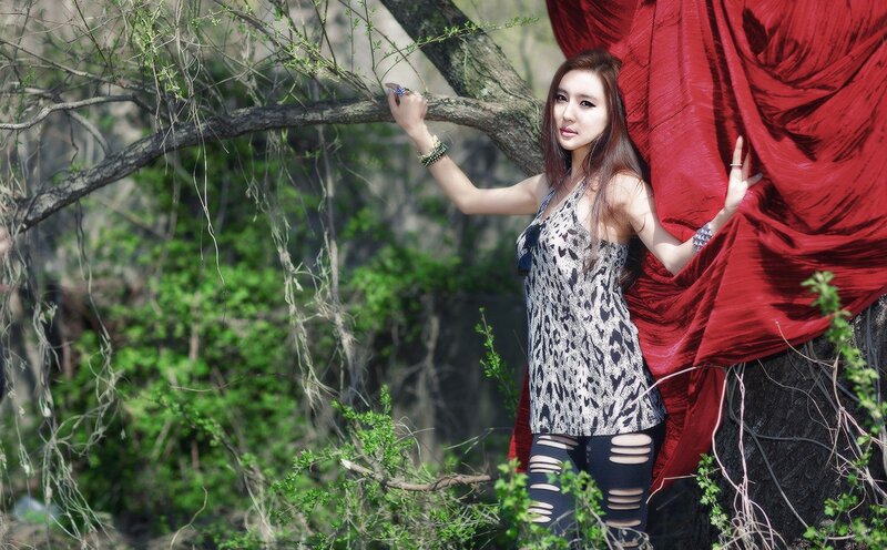 Woman in Leopard Top — Red