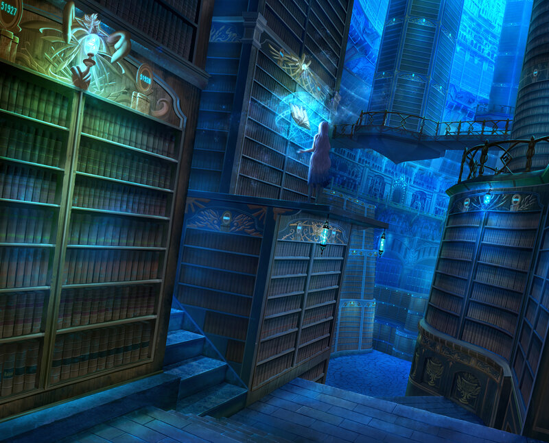 Woman in Library — Blue