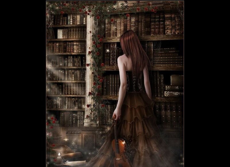 Woman in Library — Brown, Mysterious