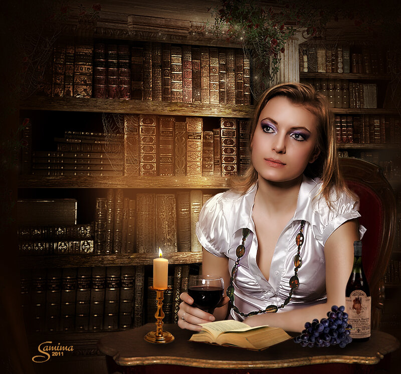 Woman in Library — Brown