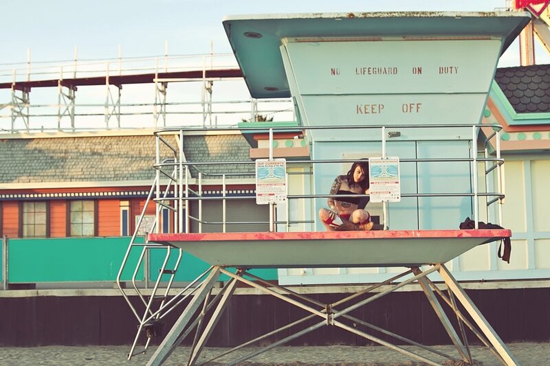 Woman in lifeguard tower