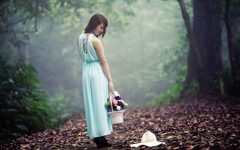 Woman in Light-blue Dress — Light Blue, Serene, Morning