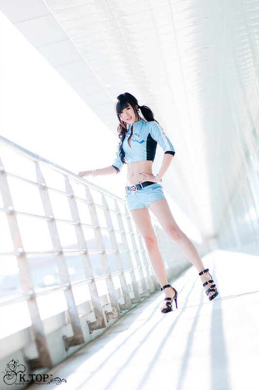 woman in light blue outfit