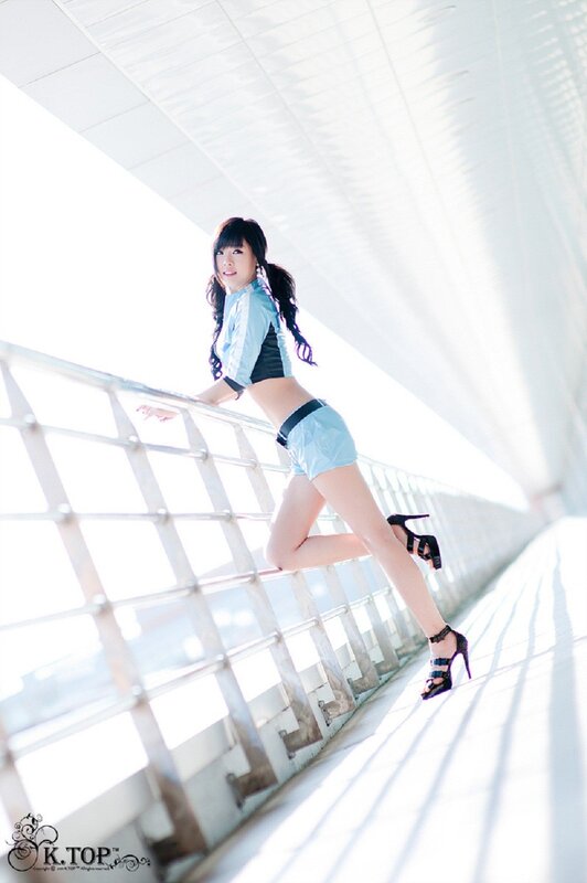 woman in light blue outfit