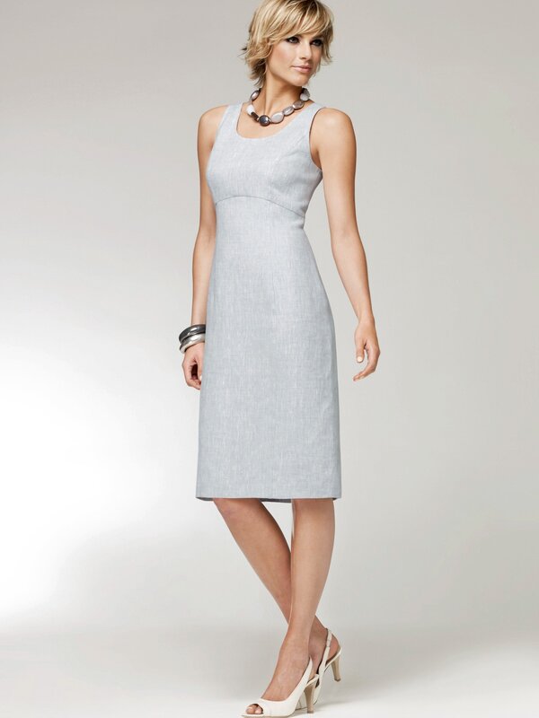 woman in light gray dress