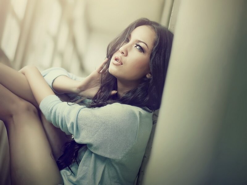 Woman in Light Sweater — Gray, Contemplative