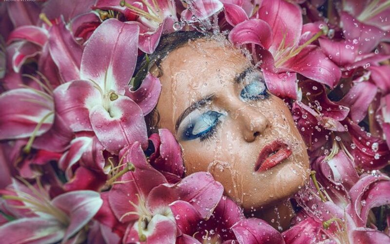 Woman in Lily Flowers — Pink