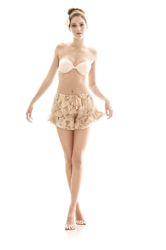 woman in lingerie and shorts
