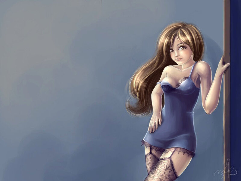 Woman in Lingerie — Blue, Calm, Digital Art