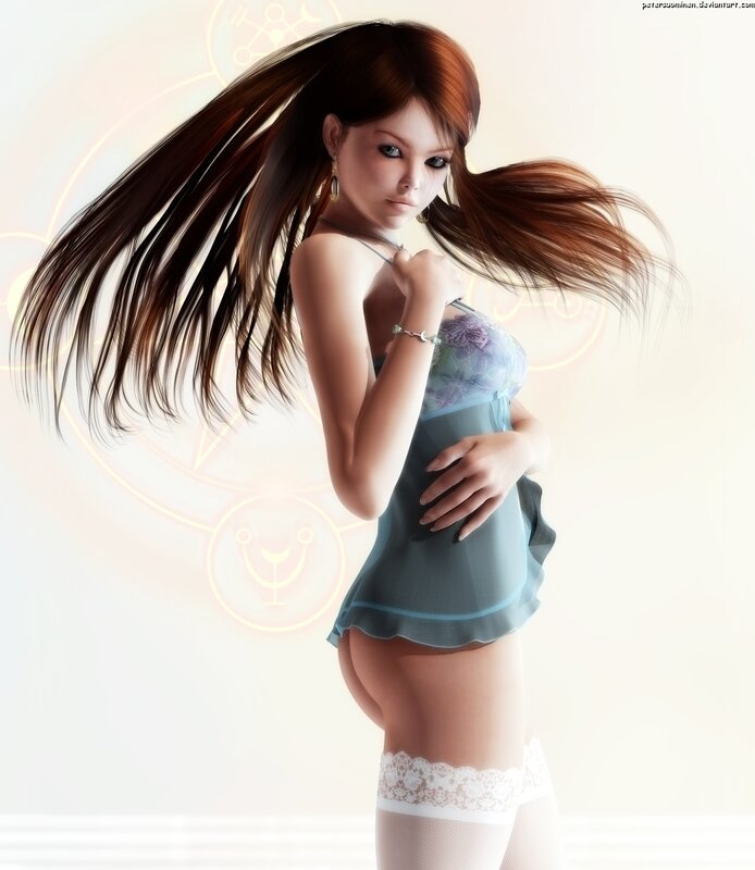 woman in lingerie with long hair
