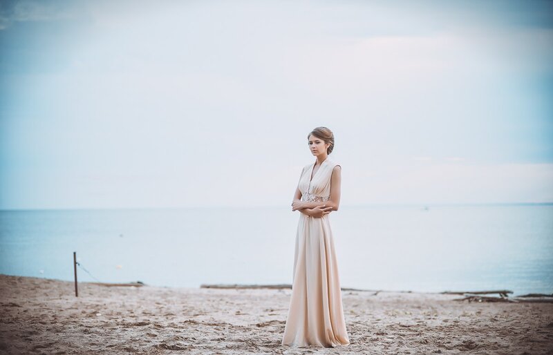 Woman in Long Dress — Beige, Serene, Afternoon