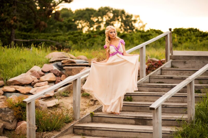 Woman in Long Dress — Beige, Serene, Sunset