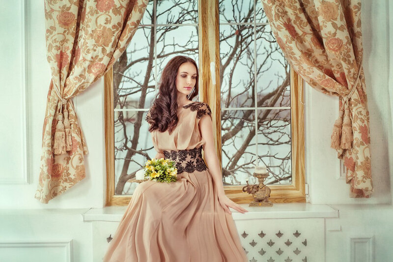 Woman in Long Dress — Beige, Serene, Winter