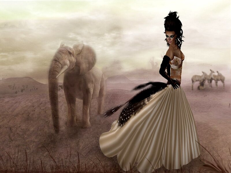 Woman in Long Dress — Beige