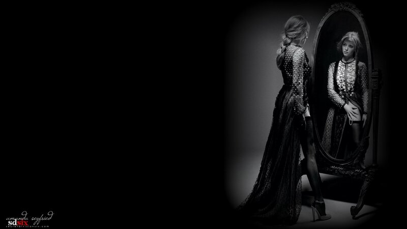 Woman in Long Dress — Black, Dramatic, Photograph, Mirror, Heels