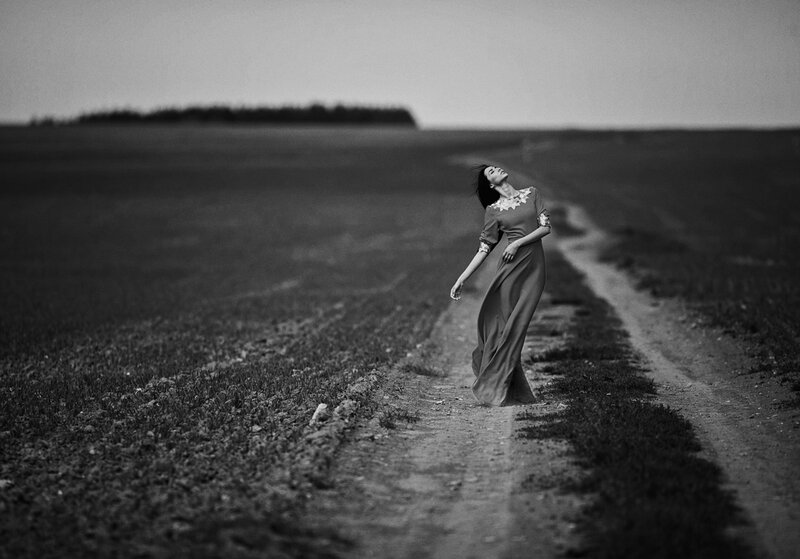 Woman in Long Dress — Black, Dramatic, Sunset, Photograph