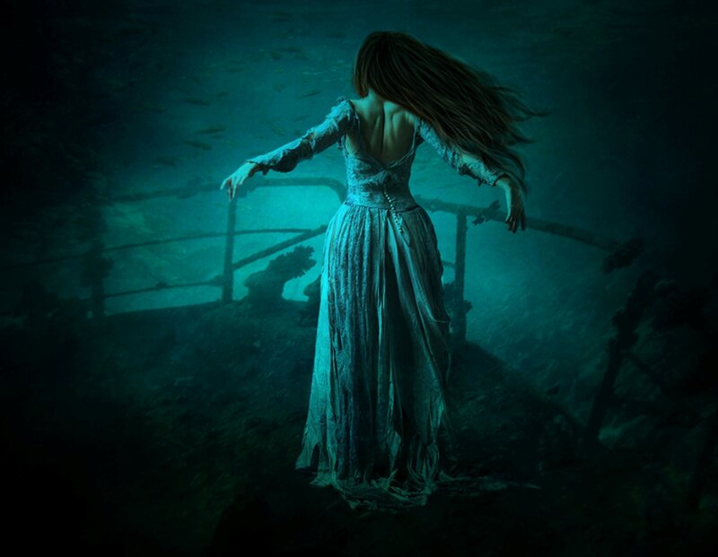 Woman in Long Dress — Blue, Dramatic, Digital Art