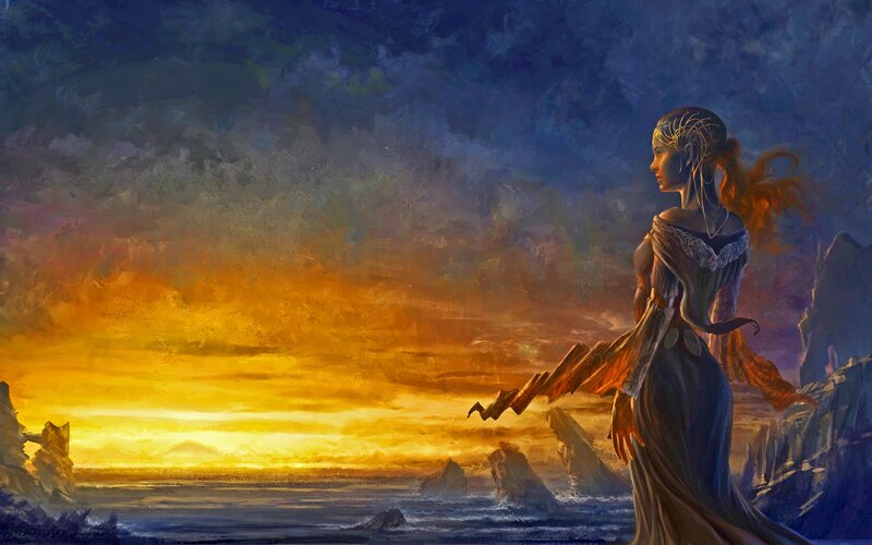 Woman in Long Dress — Blue, Dramatic, Sunset