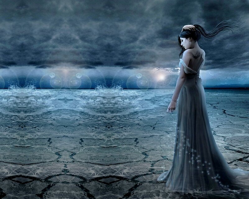 Woman in Long Dress — Blue, Dramatic