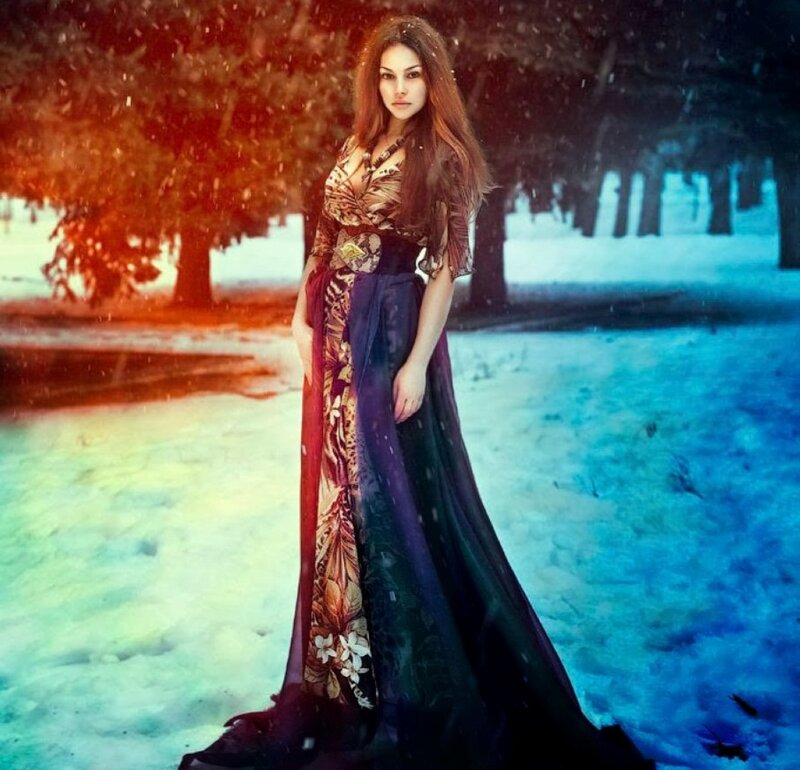 Woman in Long Dress — Blue, Dramatic, Winter, Digital Art
