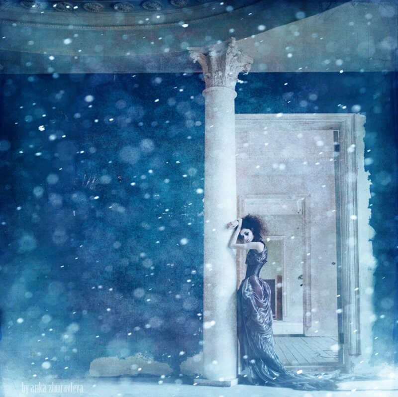 Woman in Long Dress — Blue, Dramatic, Winter