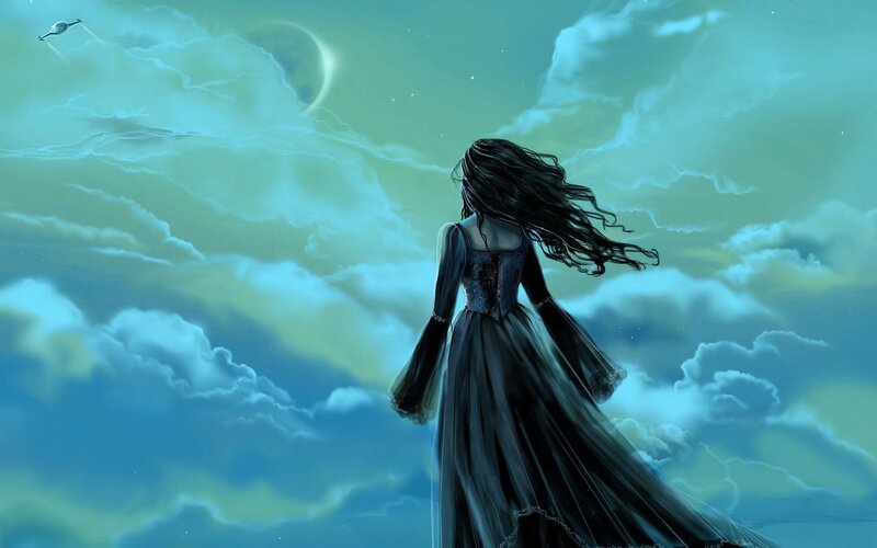 Woman in Long Dress — Blue, Dreamy, Night