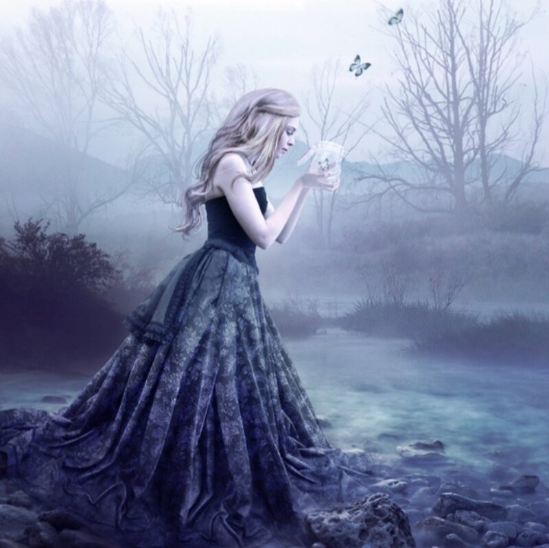 Woman in Long Dress — Blue, Melancholic, Morning