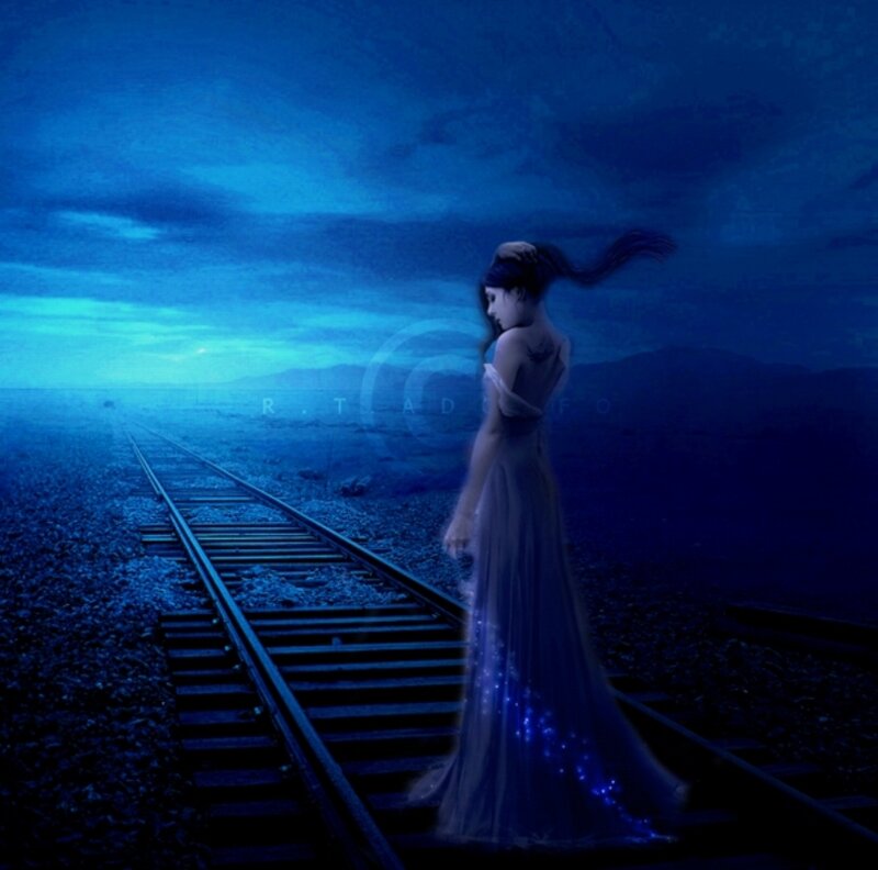 Woman in Long Dress — Blue, Melancholic, Night