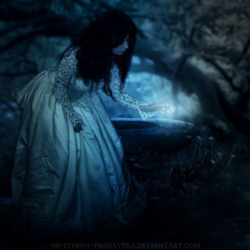 Woman in Long Dress — Blue, Mysterious, Night, Digital Art