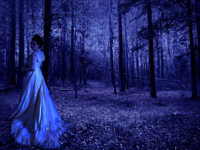 Woman in Long Dress — Blue, Mysterious, Night