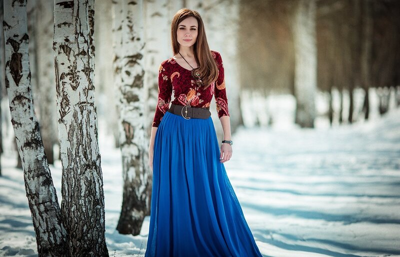 Woman in Long Dress — Blue, Serene, Winter