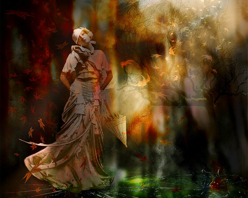 Woman in Long Dress — Brown, Dramatic, Autumn, Digital Art