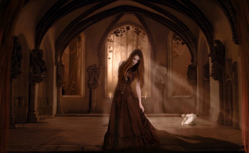 Woman in Long Dress — Brown, Dramatic, Night