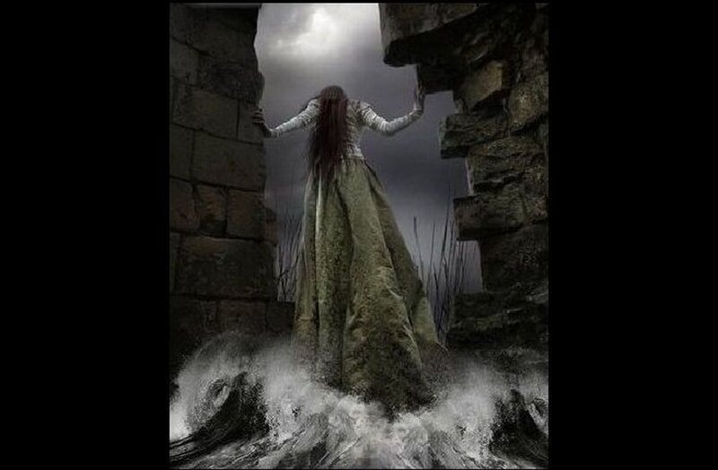 Woman in Long Dress — Gray, Dramatic, Night
