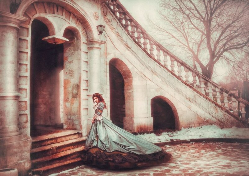 Woman in Long Dress — Gray, Dramatic, Winter