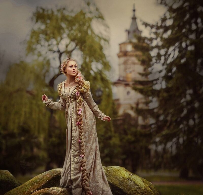 Woman in Long Dress — Green, Dramatic, Photograph