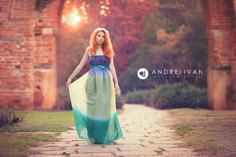 Woman in Long Dress — Green, Dramatic, Sunset