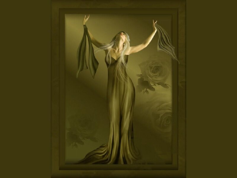 Woman in Long Dress — Green, Dramatic