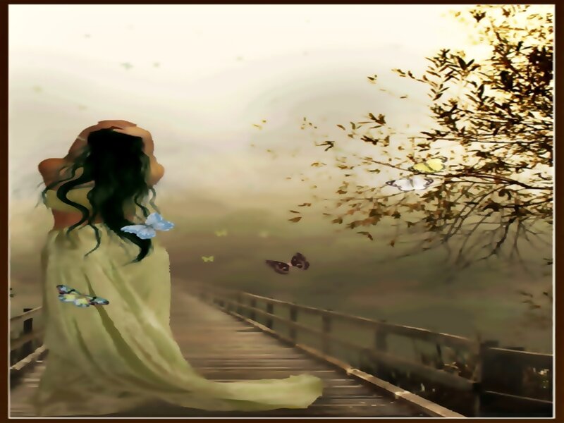 Woman in Long Dress — Green, Serene, Autumn