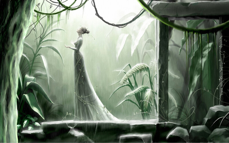 Woman in Long Dress — Green, Serene, Digital Art