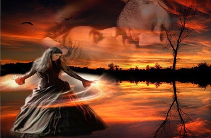 Woman in Long Dress — Orange, Dramatic, Sunset