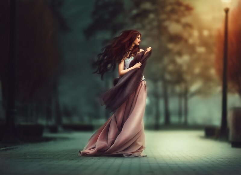Woman in Long Dress — Pink, Dramatic