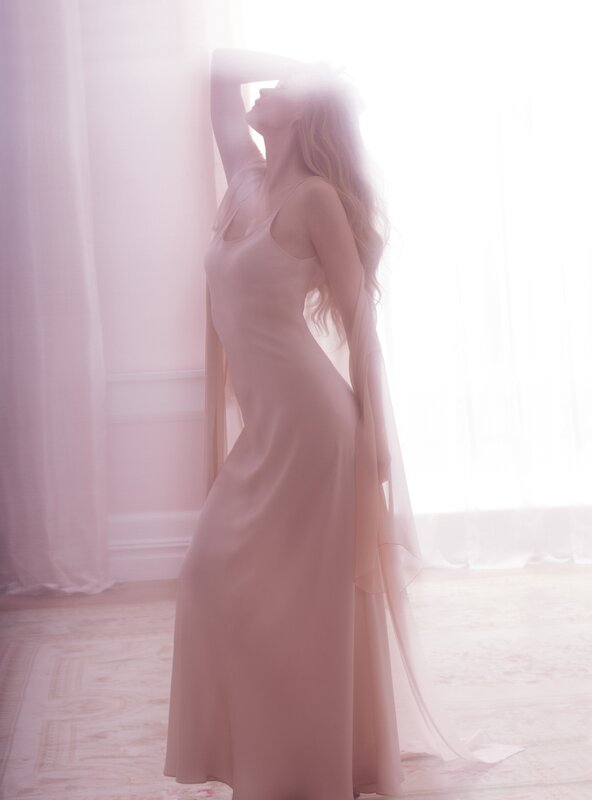 Woman in Long Dress — Pink, Serene, Morning