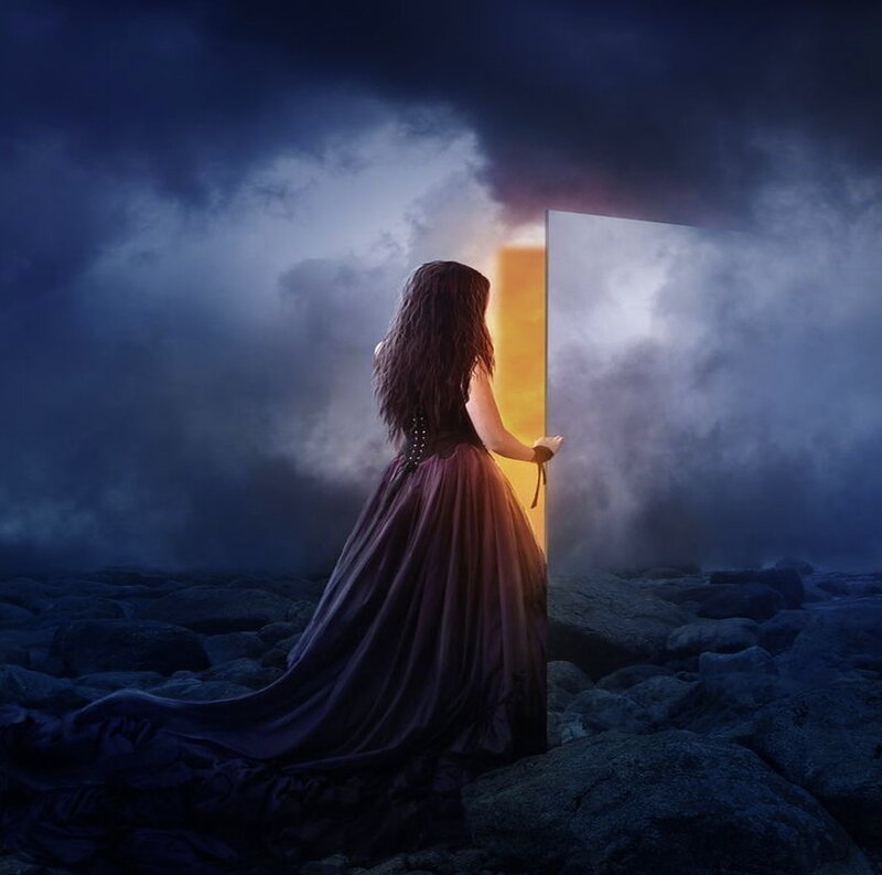 Woman in Long Dress — Purple, Dramatic, Night, Digital Art